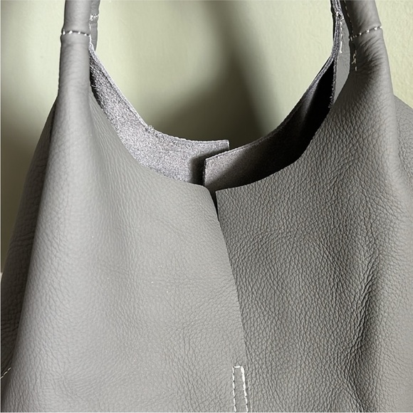 NWOT Gray Leather Tote Bag - Picture 3 of 12
